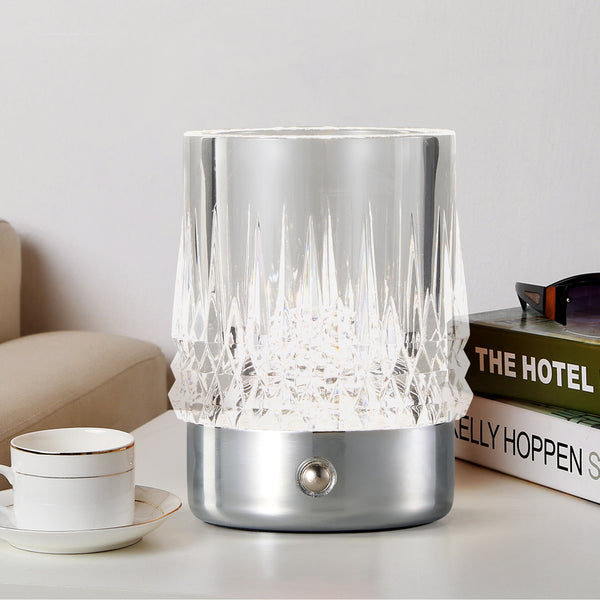 HARPER LIVING Rechargeable Table Lamp, Small Battery Operated Desk Lamp, Cylindrical Shade, Chrome Finish