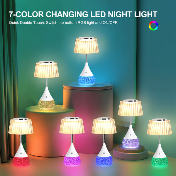 HARPER LIVING RGB Table Lamp, Water Base & 7-Colour Changing, Touch Control Mood Light, Dimmable, Pleated Shade
