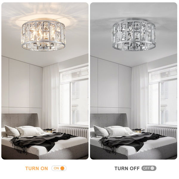HARPER LIVING 3-Light Flush Ceiling Lights, Crystal Ceiling Lamp Chrome Finish, 30cm Modern Chandelier Lighting