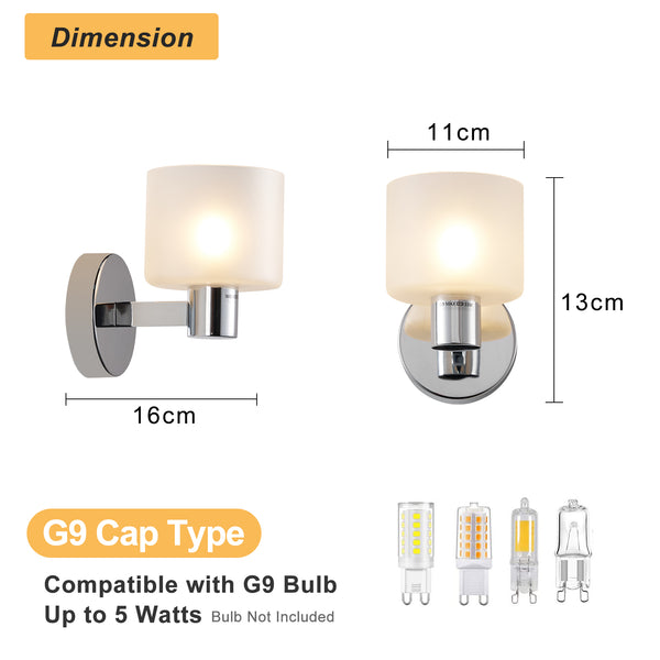 Modern Wall Light, Indoor Wall Lamp with Chrome Finish & Frosted Glass