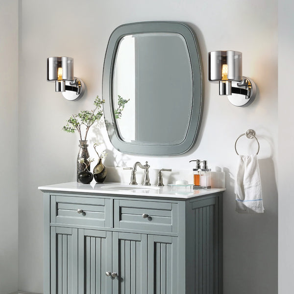 HARPER LIVING Modern Wall Light, Indoor Wall Lamp with Chrome Finish & Smoked Glass Shade, Wall Sconce Lights