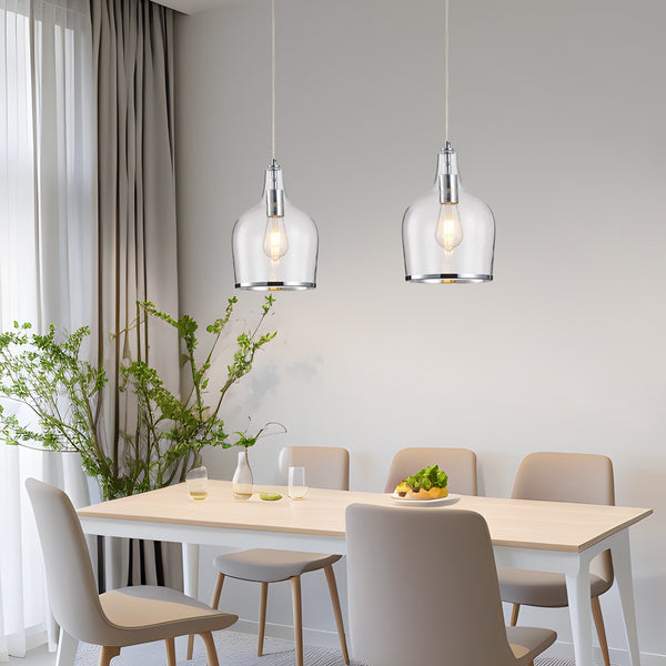 Pendant Ceiling Light, Chrome Glass Pendant Lamp with Bubbles Glass Shade, Adjustable
