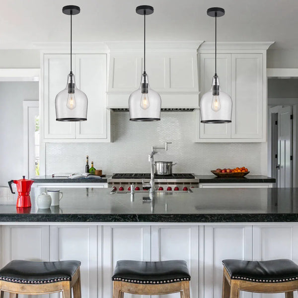 HARPER LIVING Pendant Ceiling Light, Matt Black Glass Pendant Lamp with Bubbles Glass Shade, Adjustable Drop (45-150cm)