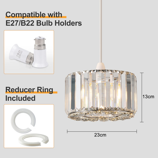 HARPER LIVING Easy Fit Pendant Shade, Chrome Ceiling Light Shade with Diameter 23cm - Modern Lampshade