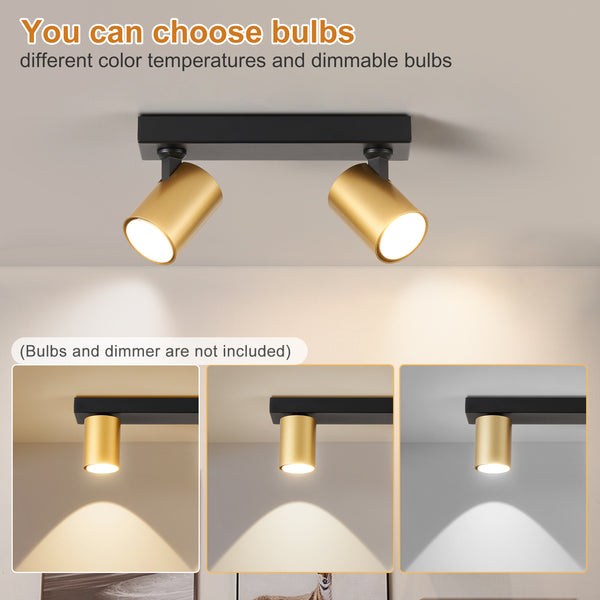HARPER LIVING 2-Way Ceiling Spotlights, GU10 Track Lighting, Black & Gold Finish, Rotatable Modern Ceiling Lamp