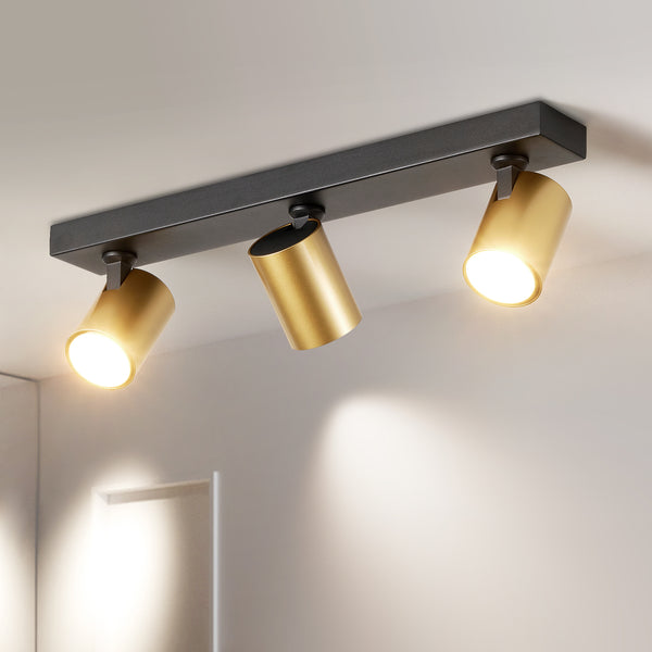 HARPER LIVING 3-Way Adjustable Ceiling Spotlights, GU10 Track Lighting Kit with Rotatable Heads, Matt Black & Gold