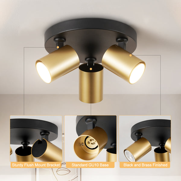 HARPER LIVING Ceiling Spotlights, GU10 Adjustable Spotlight Black & Gold, Rotatable Round Modern Ceiling Lighting