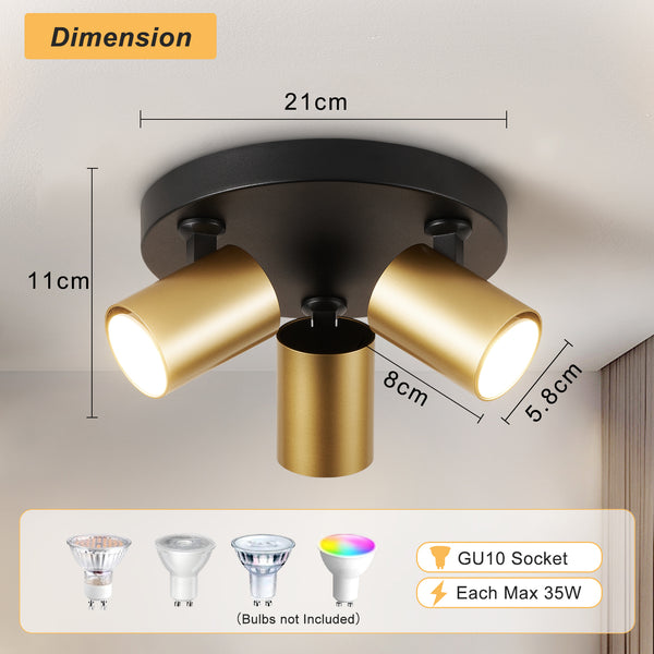 HARPER LIVING Ceiling Spotlights, GU10 Adjustable Spotlight Black & Gold, Rotatable Round Modern Ceiling Lighting
