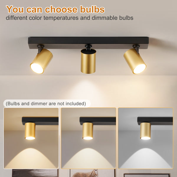 HARPER LIVING 3-Way Adjustable Ceiling Spotlights, GU10 Track Lighting Kit with Rotatable Heads, Matt Black & Gold