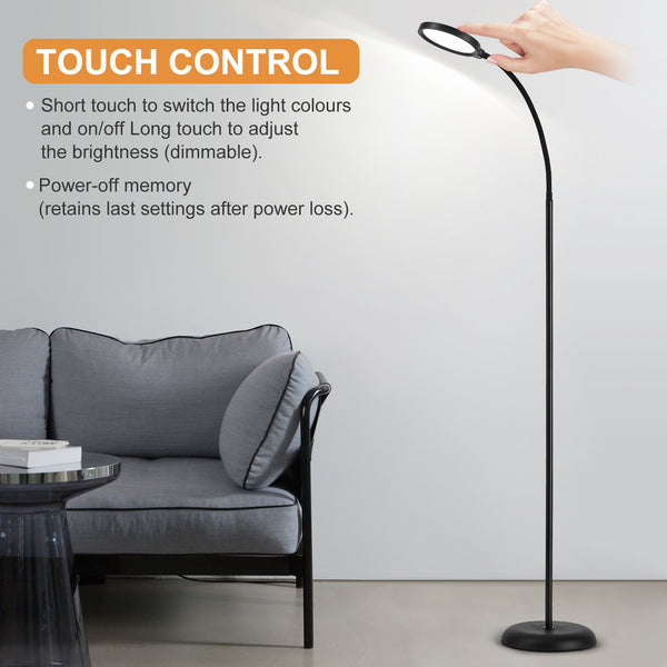 HARPER LIVING Floor Lamp Black, Dimmable LED Lamps for Living Room, 3 Colour Temps Standing Lamp with Touch Control