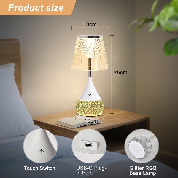 HARPER LIVING RGB Table Lamp, Water Base & 7-Colour Changing, Touch Control Mood Light, Dimmable, Diamond Cut Shade