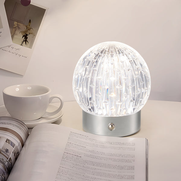 HARPER LIVING Rechargeable Table Lamp, Small Battery Operated Desk Lamp, Globe Shade, Chrome Finish