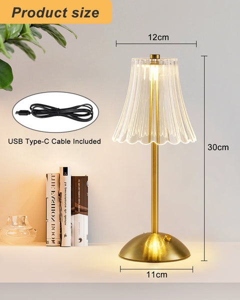 HARPER LIVING Rechargeable Table Lamp, Bedside Reading Light Polished Gold Finish, Cordless Touch Lamps, Bedroom, Living Room