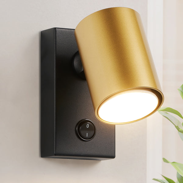 HARPER LIVING Adjustable Wall Spotlight with On/Off Switch, GU10 Rotatable Single Lamp - Matt Black & Gold Wall Light