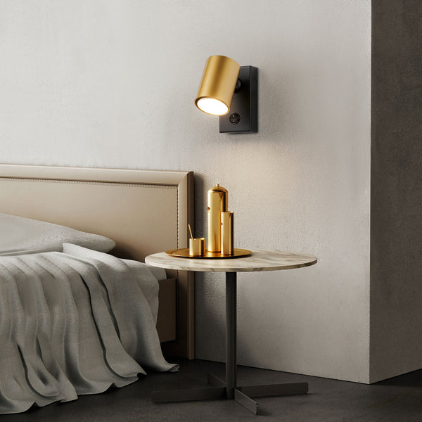 HARPER LIVING Adjustable Wall Spotlight with On/Off Switch, GU10 Rotatable Single Lamp - Matt Black & Gold Wall Light