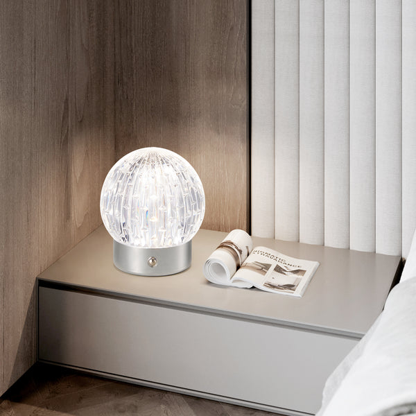 HARPER LIVING Rechargeable Table Lamp, Small Battery Operated Desk Lamp, Globe Shade, Chrome Finish
