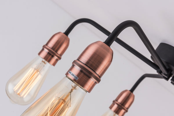 HARPER LIVING 5 Light Ceiling Light, Black with Copper, E27/ES Cap Type, Drop Arms